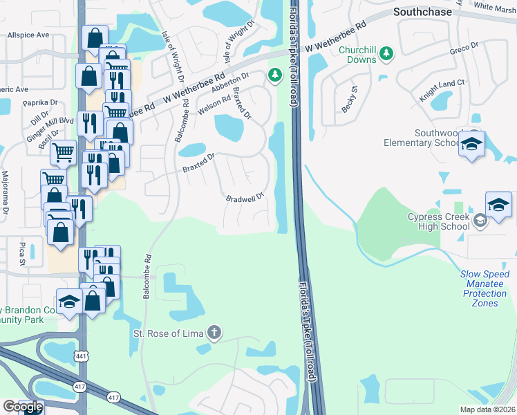 map of restaurants, bars, coffee shops, grocery stores, and more near 12605 Oldcastle Drive in Orlando