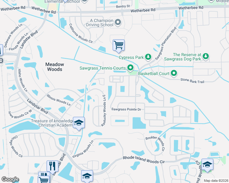 map of restaurants, bars, coffee shops, grocery stores, and more near 1124 Sawgrass Pointe Drive in Orlando