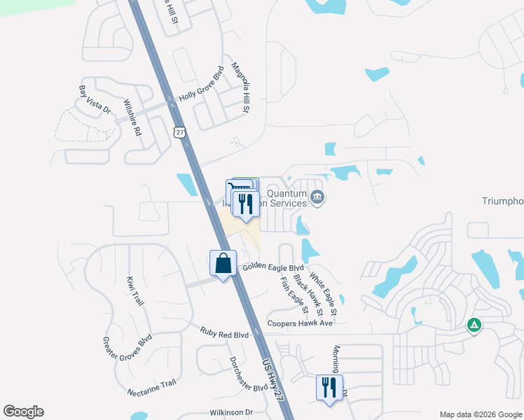 map of restaurants, bars, coffee shops, grocery stores, and more near 2501 Citrus Tree Road in Clermont