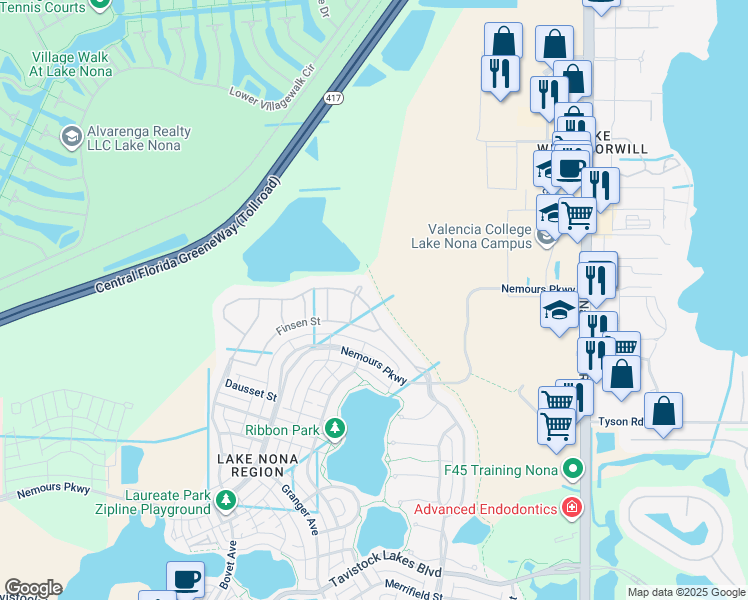 map of restaurants, bars, coffee shops, grocery stores, and more near 12719 Upper Harden Avenue in Orlando