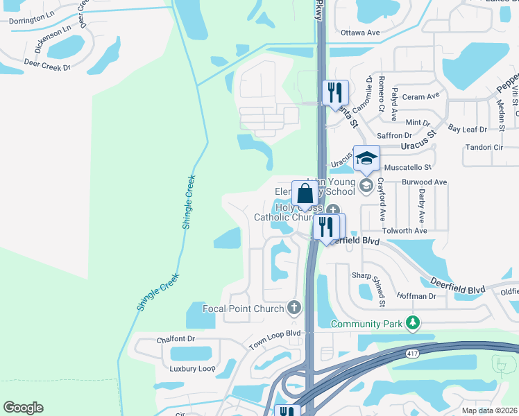map of restaurants, bars, coffee shops, grocery stores, and more near 12524 Lynchburg Court in Orlando