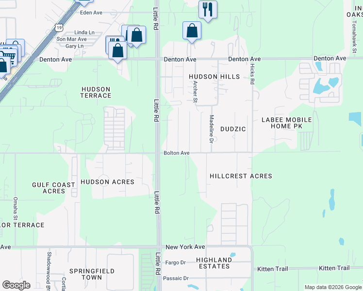 map of restaurants, bars, coffee shops, grocery stores, and more near 15516 Charmwood Drive in Hudson