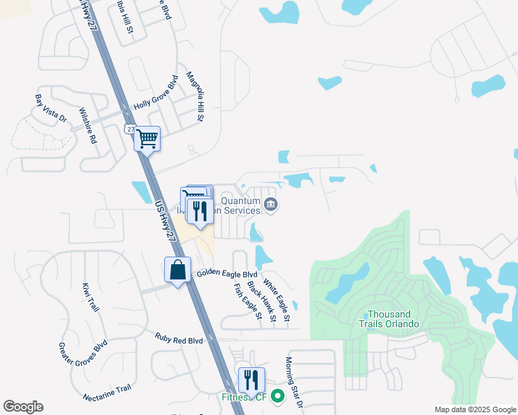 map of restaurants, bars, coffee shops, grocery stores, and more near 2511 Magnolia Street in Clermont