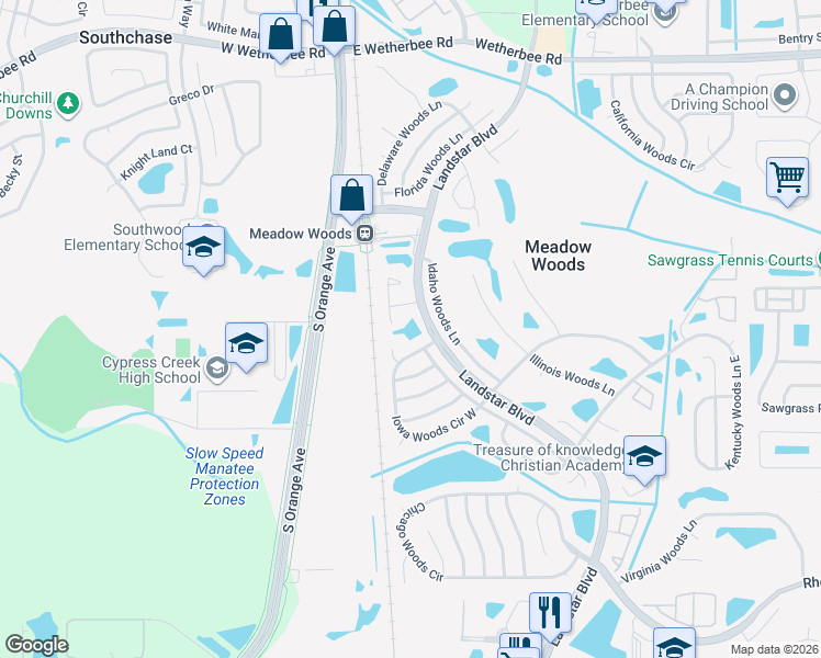 map of restaurants, bars, coffee shops, grocery stores, and more near 12654 Landstar Boulevard in Orlando