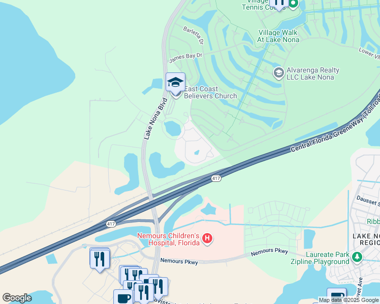 map of restaurants, bars, coffee shops, grocery stores, and more near 7640 Lower Gateway Loop in Orlando