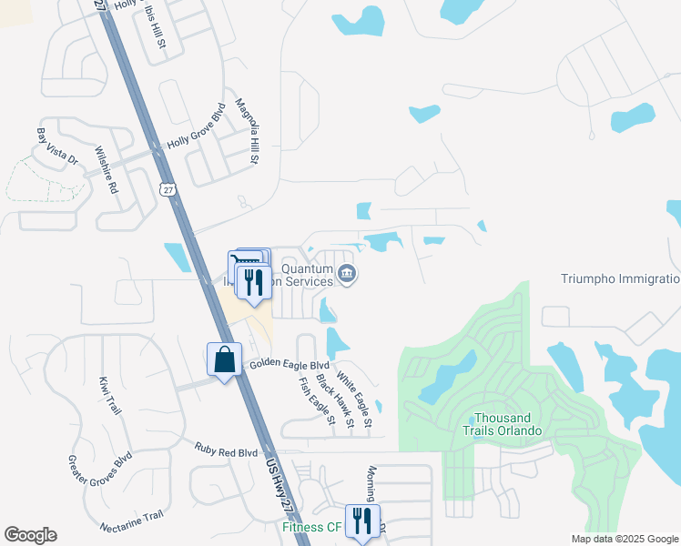 map of restaurants, bars, coffee shops, grocery stores, and more near 2511 Magnolia Street in Clermont