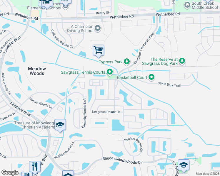 map of restaurants, bars, coffee shops, grocery stores, and more near 12654 Sawgrass Plantation Boulevard in Orlando