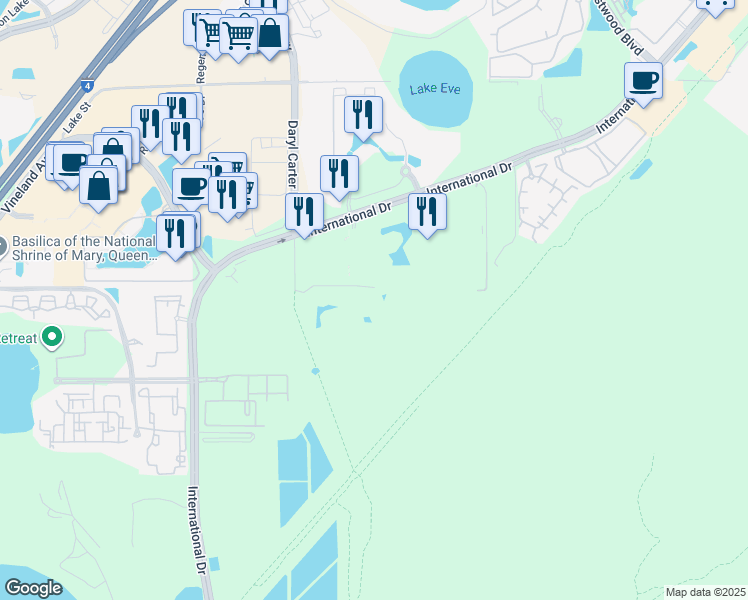 map of restaurants, bars, coffee shops, grocery stores, and more near 7174 Vistana Resort Terrace in Orlando