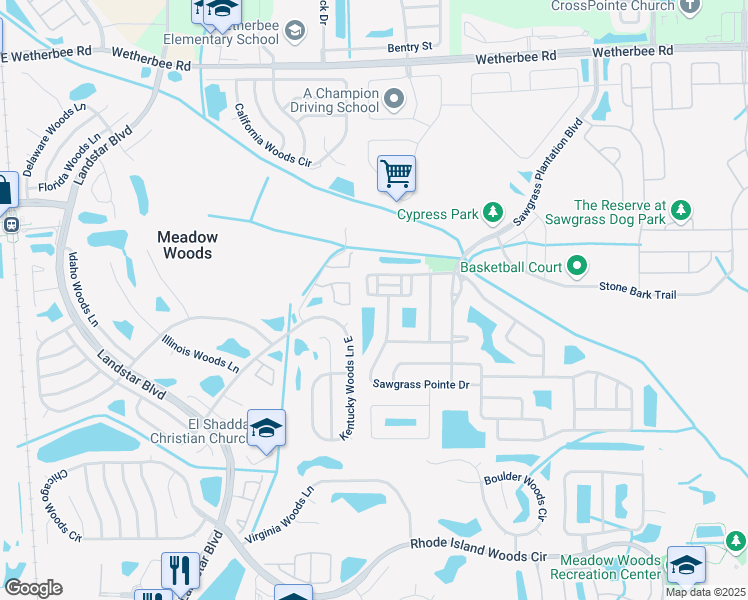 map of restaurants, bars, coffee shops, grocery stores, and more near 1124 Sawgrass Pointe Drive in Orlando