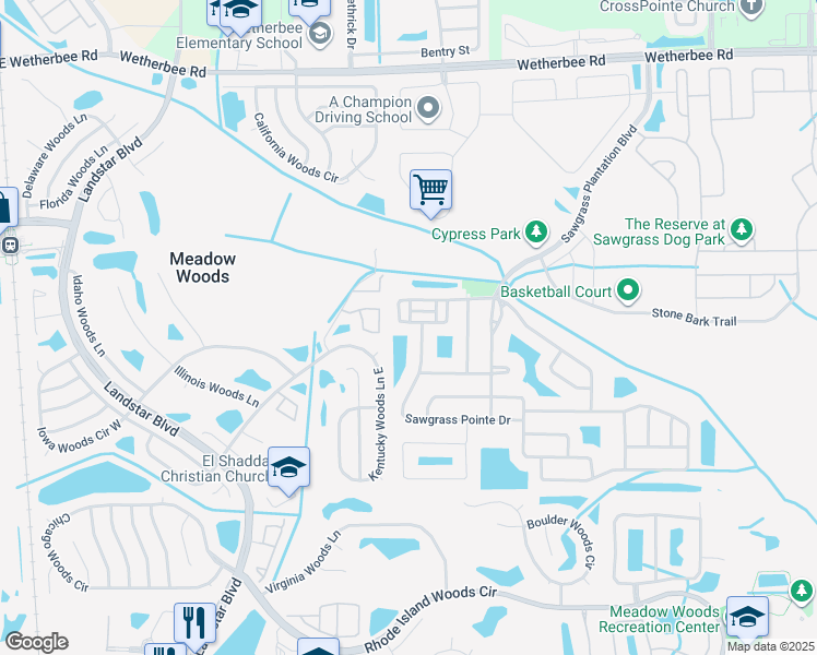 map of restaurants, bars, coffee shops, grocery stores, and more near 1124 Sawgrass Pointe Drive in Orlando