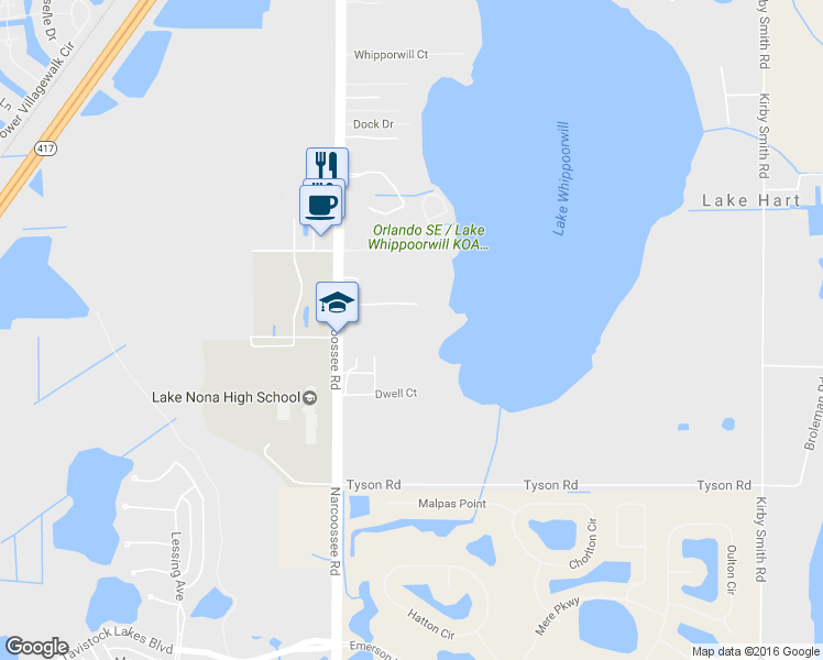 map of restaurants, bars, coffee shops, grocery stores, and more near 12615 Narcoossee Road in Orlando