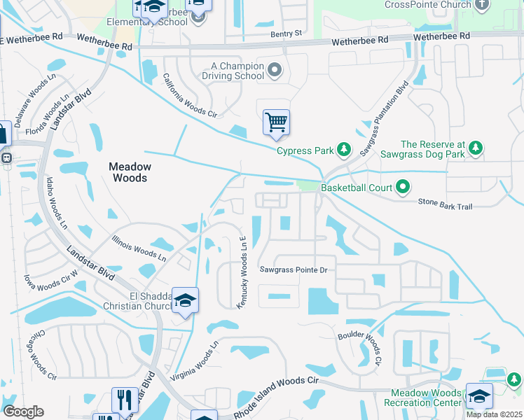 map of restaurants, bars, coffee shops, grocery stores, and more near 1124 Sawgrass Pointe Drive in Orlando