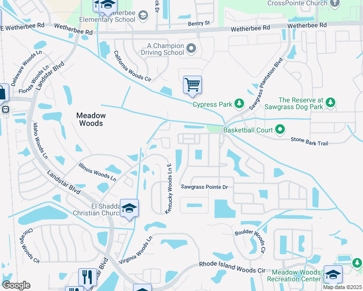 map of restaurants, bars, coffee shops, grocery stores, and more near 1124 Sawgrass Pointe Drive in Orlando