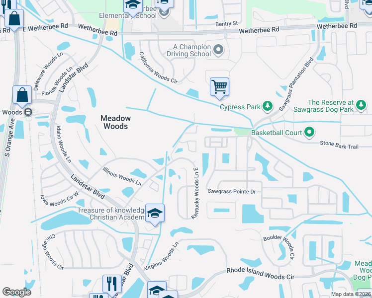 map of restaurants, bars, coffee shops, grocery stores, and more near 919 Park Villa Circle in Orlando