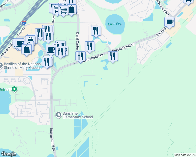 map of restaurants, bars, coffee shops, grocery stores, and more near 7174 Vistana Resort Terrace in Orlando