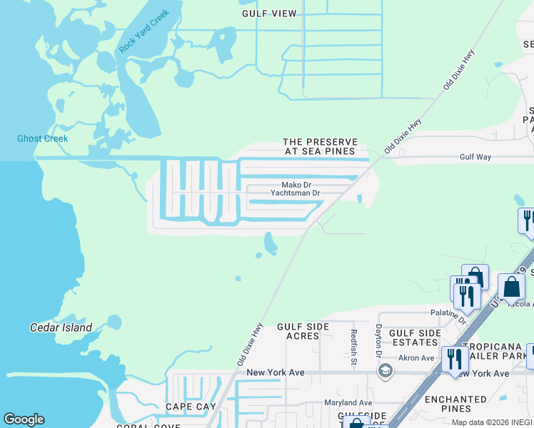 map of restaurants, bars, coffee shops, grocery stores, and more near 7327 Southwind Drive in Hudson