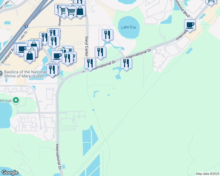 map of restaurants, bars, coffee shops, grocery stores, and more near 7174 Vistana Resort Terrace in Orlando