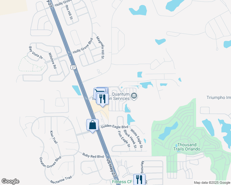 map of restaurants, bars, coffee shops, grocery stores, and more near 2501 Citrus Tree Road in Clermont