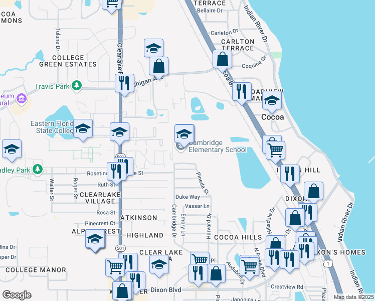 map of restaurants, bars, coffee shops, grocery stores, and more near 2000 Cambridge Drive in Cocoa