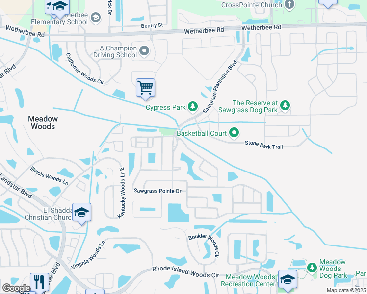 map of restaurants, bars, coffee shops, grocery stores, and more near 1500 Plantation Pointe Drive in Orlando