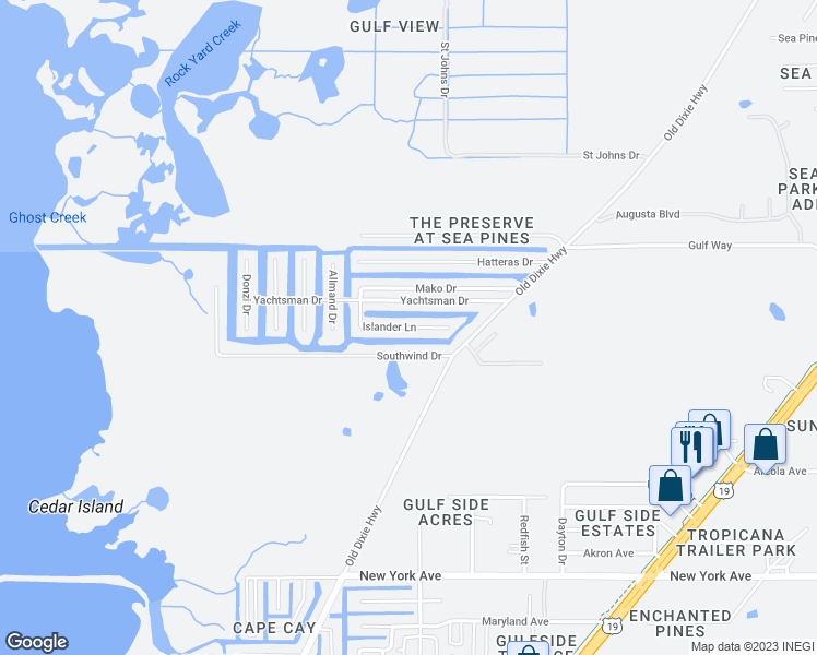 map of restaurants, bars, coffee shops, grocery stores, and more near Islander Lane in Hudson