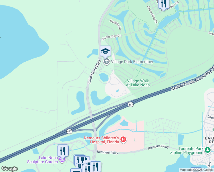 map of restaurants, bars, coffee shops, grocery stores, and more near 7764 Lower Gateway Loop in Orlando