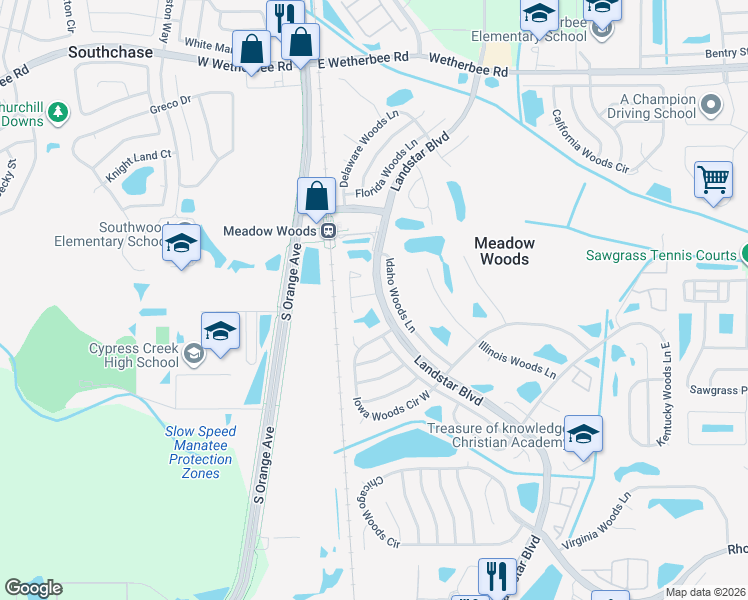 map of restaurants, bars, coffee shops, grocery stores, and more near 12654 Landstar Boulevard in Orlando