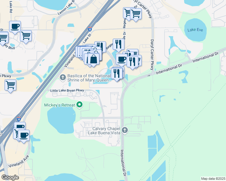 map of restaurants, bars, coffee shops, grocery stores, and more near 8104 Arrezzo Way in Orlando