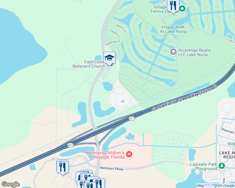 map of restaurants, bars, coffee shops, grocery stores, and more near 7764 Lower Gateway Loop in Orlando