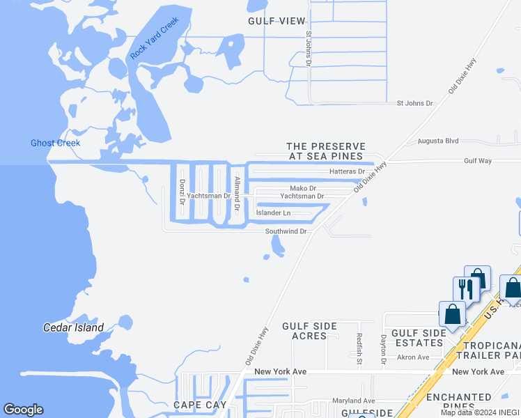 map of restaurants, bars, coffee shops, grocery stores, and more near 7309 Islander Lane in Hudson