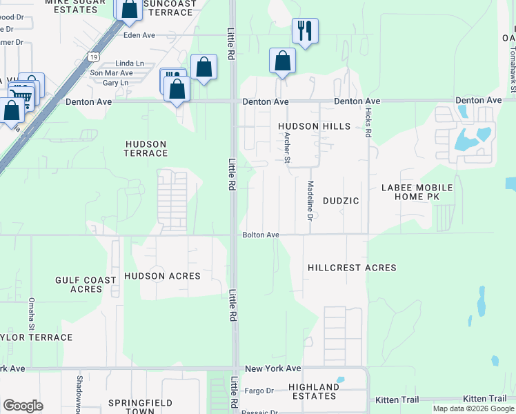 map of restaurants, bars, coffee shops, grocery stores, and more near 15618 Charmwood Drive in Hudson