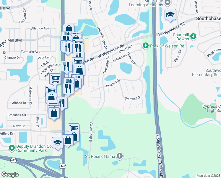 map of restaurants, bars, coffee shops, grocery stores, and more near 12502 Fingest Court in Orlando