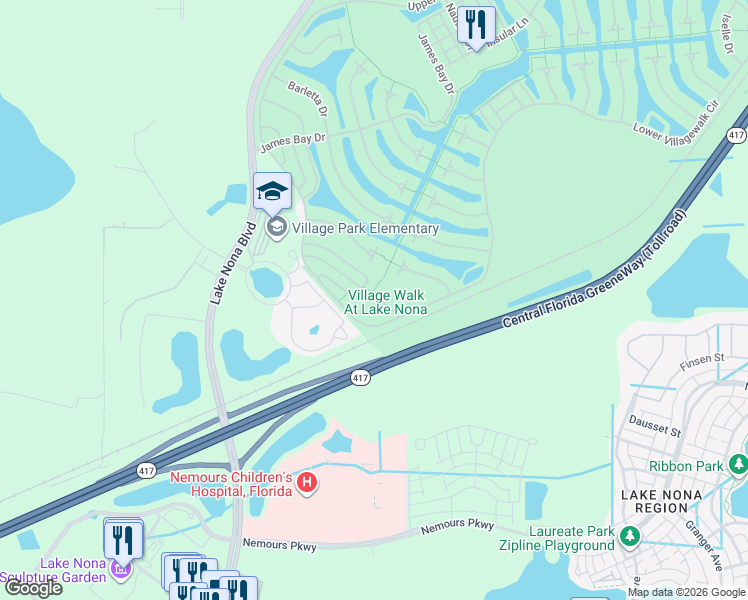 map of restaurants, bars, coffee shops, grocery stores, and more near 12137 Breda Lane in Orlando