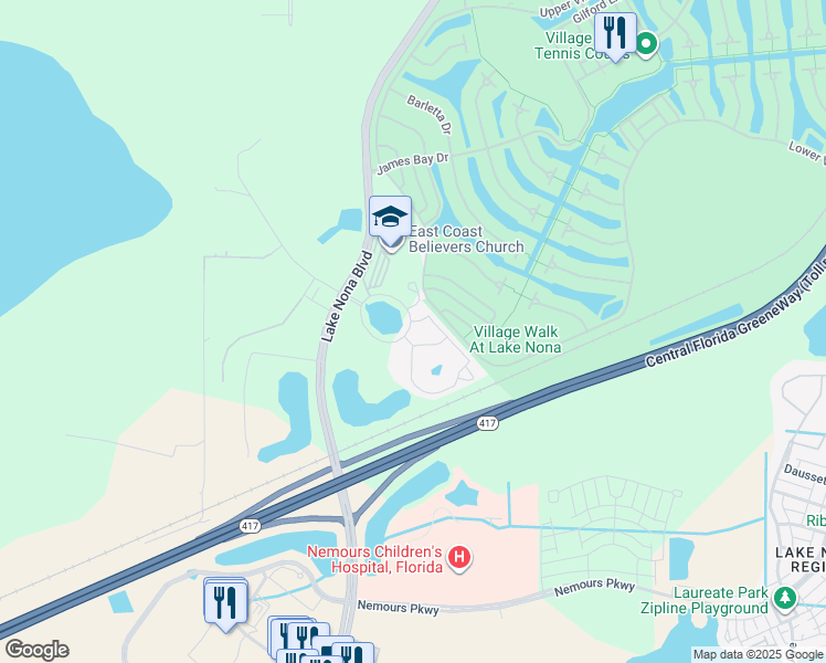 map of restaurants, bars, coffee shops, grocery stores, and more near 9 Lower Gateway Loop in Orlando