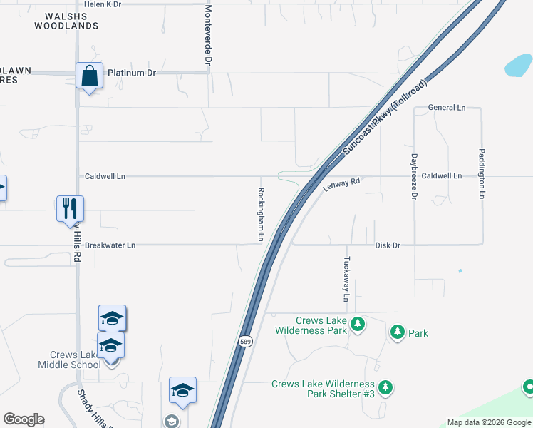 map of restaurants, bars, coffee shops, grocery stores, and more near 15604 Rockingham Lane in Spring Hill