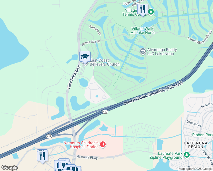 map of restaurants, bars, coffee shops, grocery stores, and more near Breda Lane in Orlando