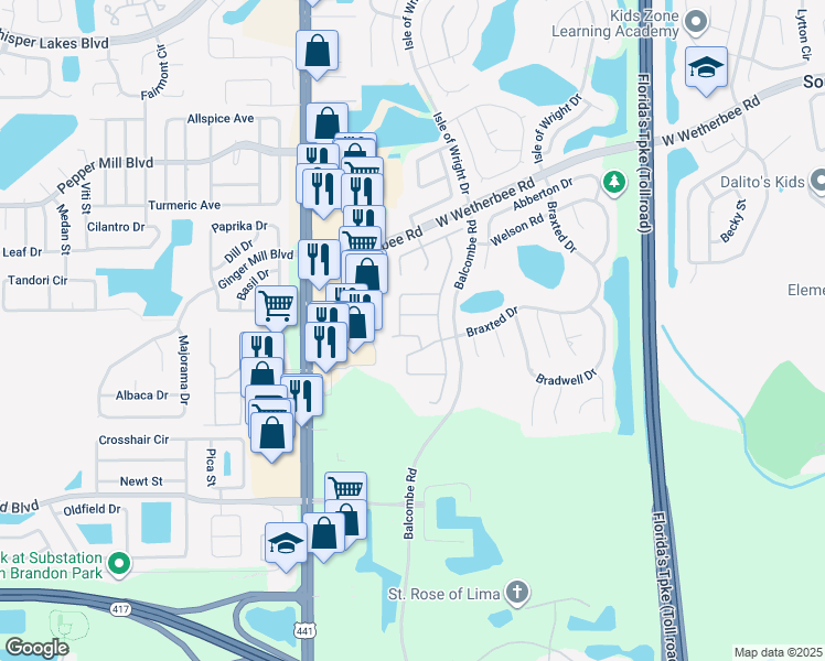 map of restaurants, bars, coffee shops, grocery stores, and more near 1721 Sir John Court in Orlando