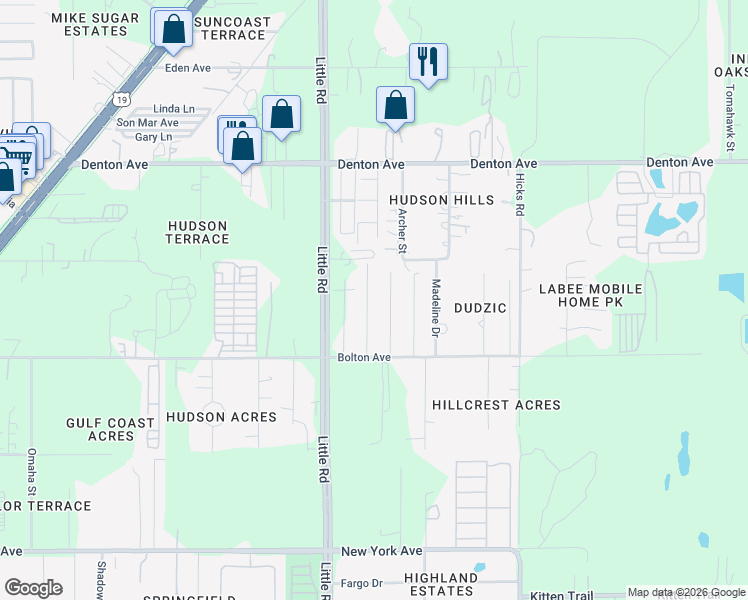 map of restaurants, bars, coffee shops, grocery stores, and more near 15618 Charmwood Dr in Hudson