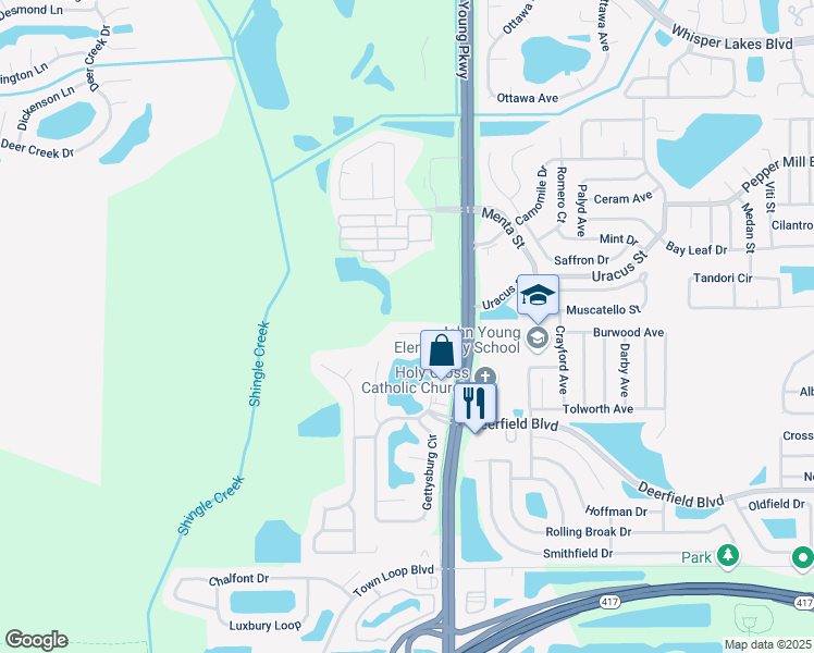 map of restaurants, bars, coffee shops, grocery stores, and more near 12331 Appomatox Drive in Orlando