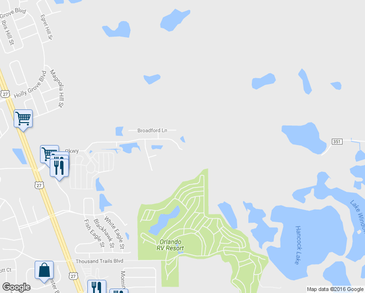 map of restaurants, bars, coffee shops, grocery stores, and more near 16833 Citrus Parkway in Clermont