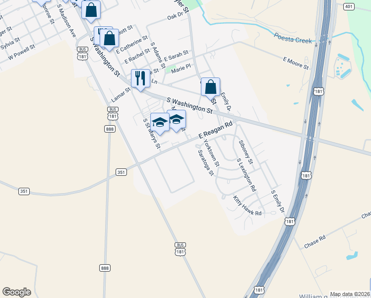 map of restaurants, bars, coffee shops, grocery stores, and more near 2110 Saratoga Street in Beeville