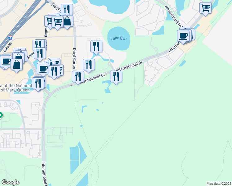 map of restaurants, bars, coffee shops, grocery stores, and more near 12329 Palm Beach Drive in Bay Lake