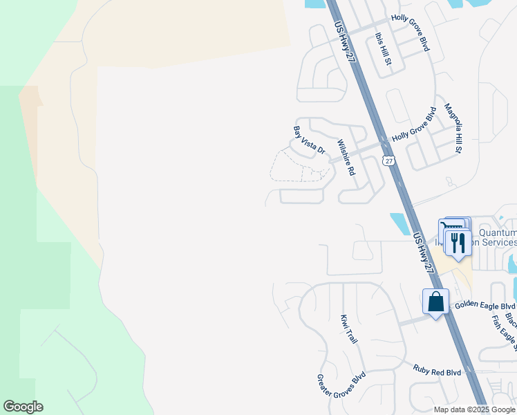 map of restaurants, bars, coffee shops, grocery stores, and more near 15401 Bay Vista Drive in Clermont