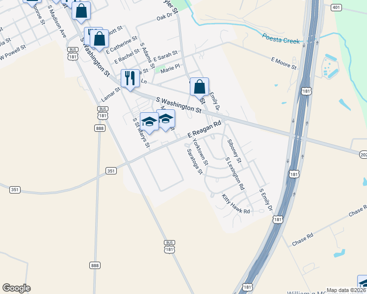 map of restaurants, bars, coffee shops, grocery stores, and more near 2110 Saratoga Street in Beeville