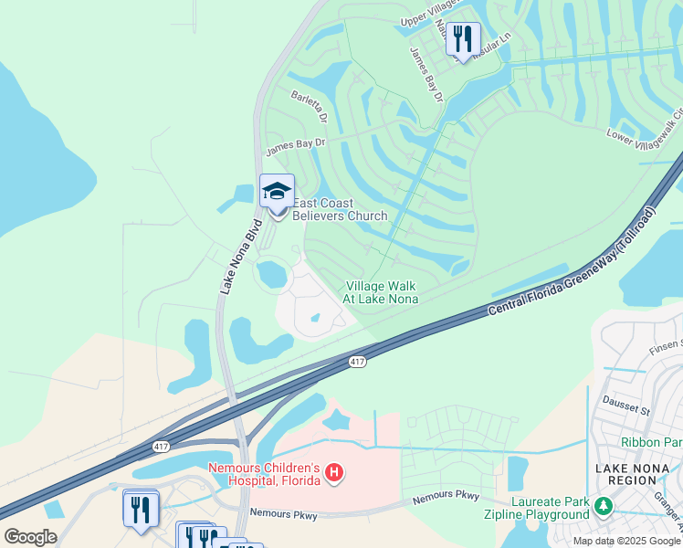 map of restaurants, bars, coffee shops, grocery stores, and more near 12137 Breda Lane in Orlando