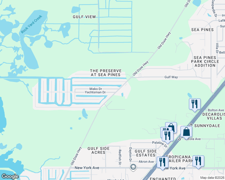 map of restaurants, bars, coffee shops, grocery stores, and more near 7610 Mako Drive in Hudson