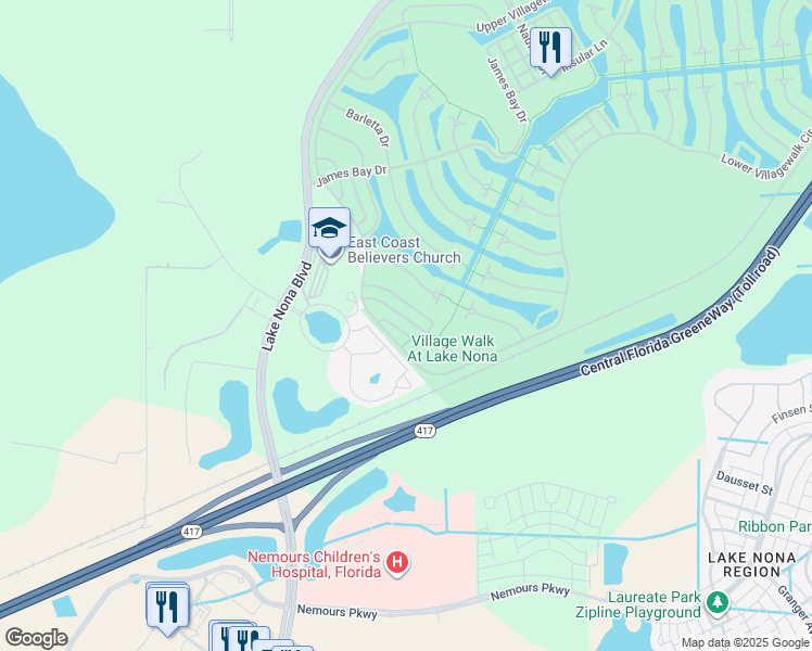 map of restaurants, bars, coffee shops, grocery stores, and more near 12137 Breda Lane in Orlando