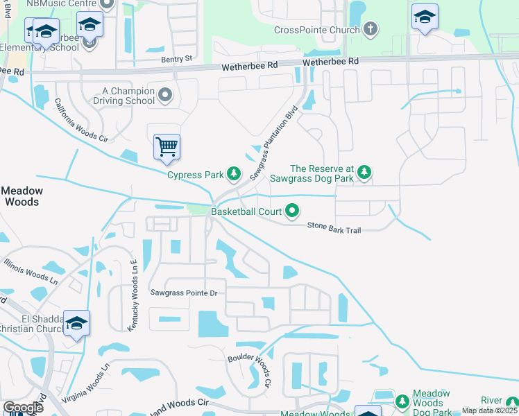 map of restaurants, bars, coffee shops, grocery stores, and more near 12102 Scrub Palm Lane in Orlando