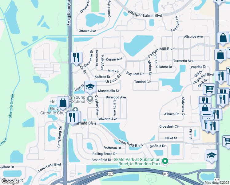 map of restaurants, bars, coffee shops, grocery stores, and more near 2724 Muscatello Street in Orlando