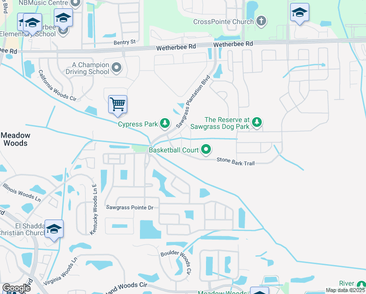 map of restaurants, bars, coffee shops, grocery stores, and more near 12102 Scrub Palm Lane in Orlando